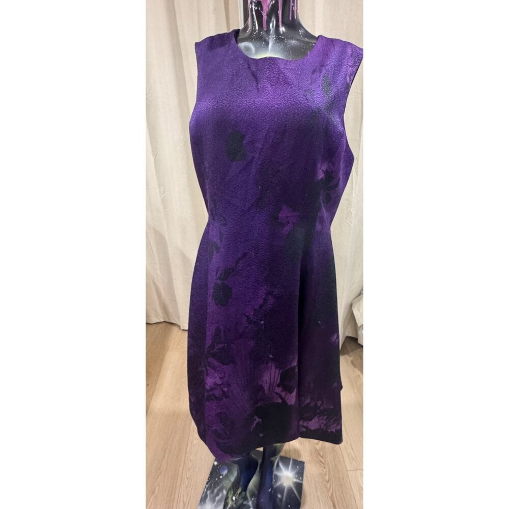 Natori Abstract Fleur Purple & Black Textured Sleeveless Dress Size 14 NWT